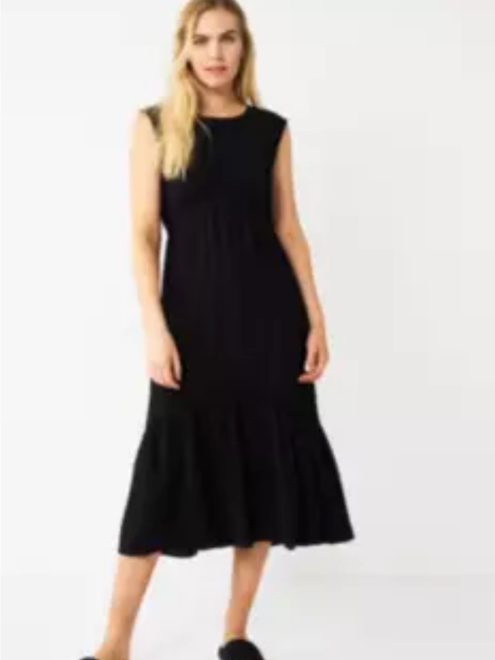 Nine West Black Sleeveless Tiered Midi Dress